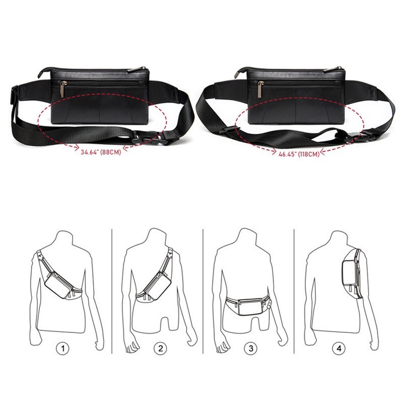 Мужская кожаная сумка бананка на пояс Broadway черная - 10 фото