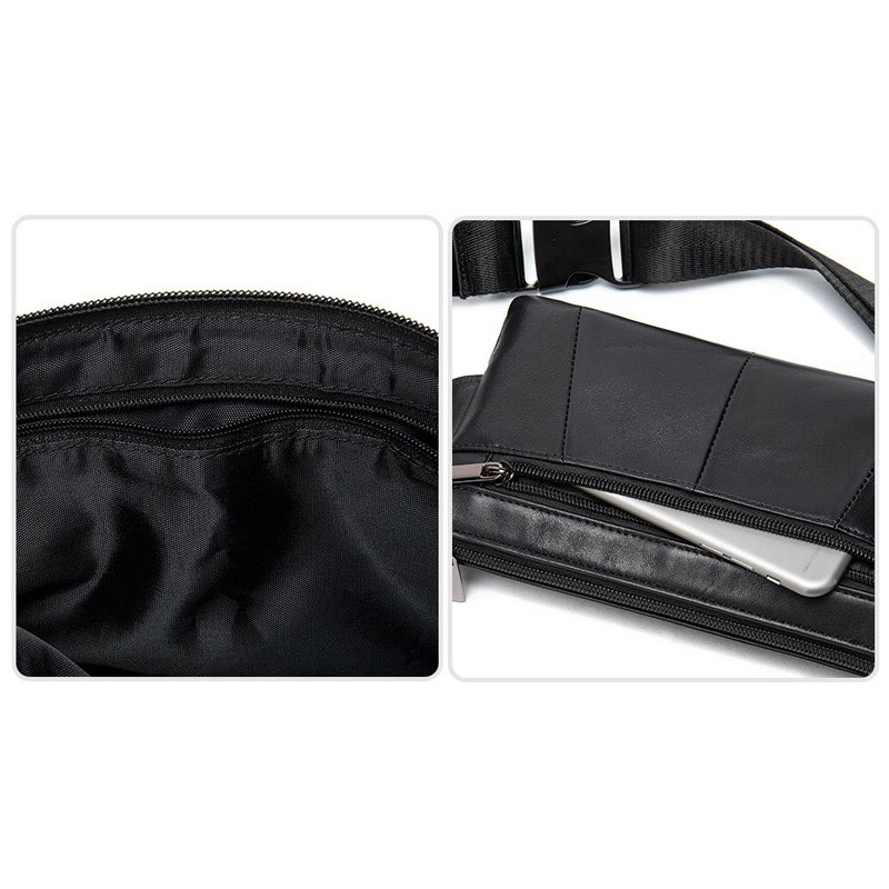 Мужская кожаная сумка бананка на пояс Broadway черная - 11 фото