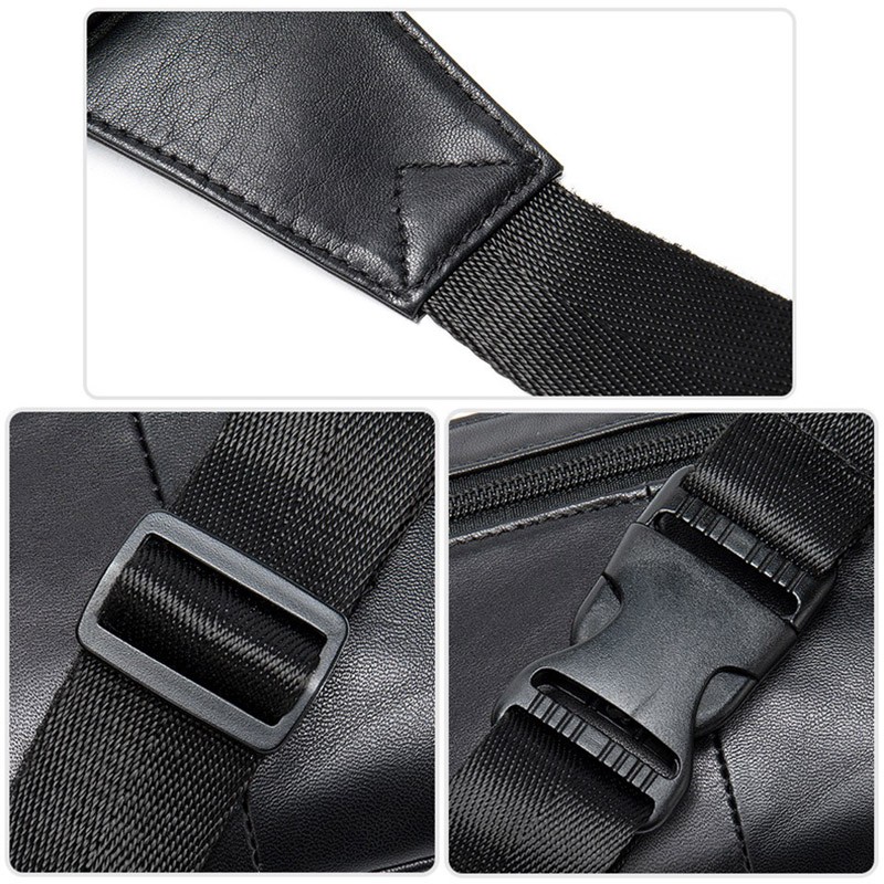 Мужская кожаная сумка бананка на пояс Broadway черная - 12 фото