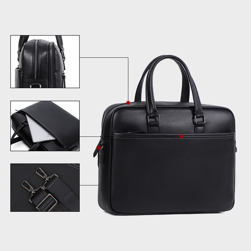 Мужская кожаная сумка для ноутбука Bentheim черная - 10 фото