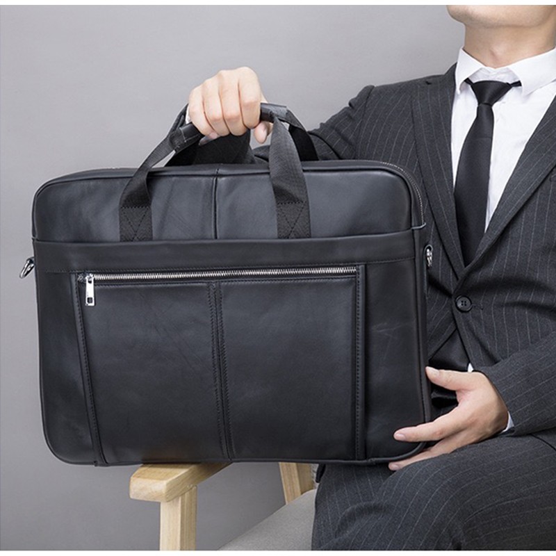 Мужская кожаная сумка для ноутбука Mortimer 15,6 черная - 1 фото