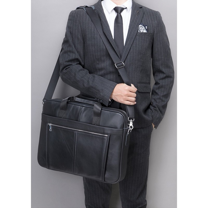 Чоловіча шкіряна сумка для ноутбука Mortimer 15,6 чорна - 2 фото