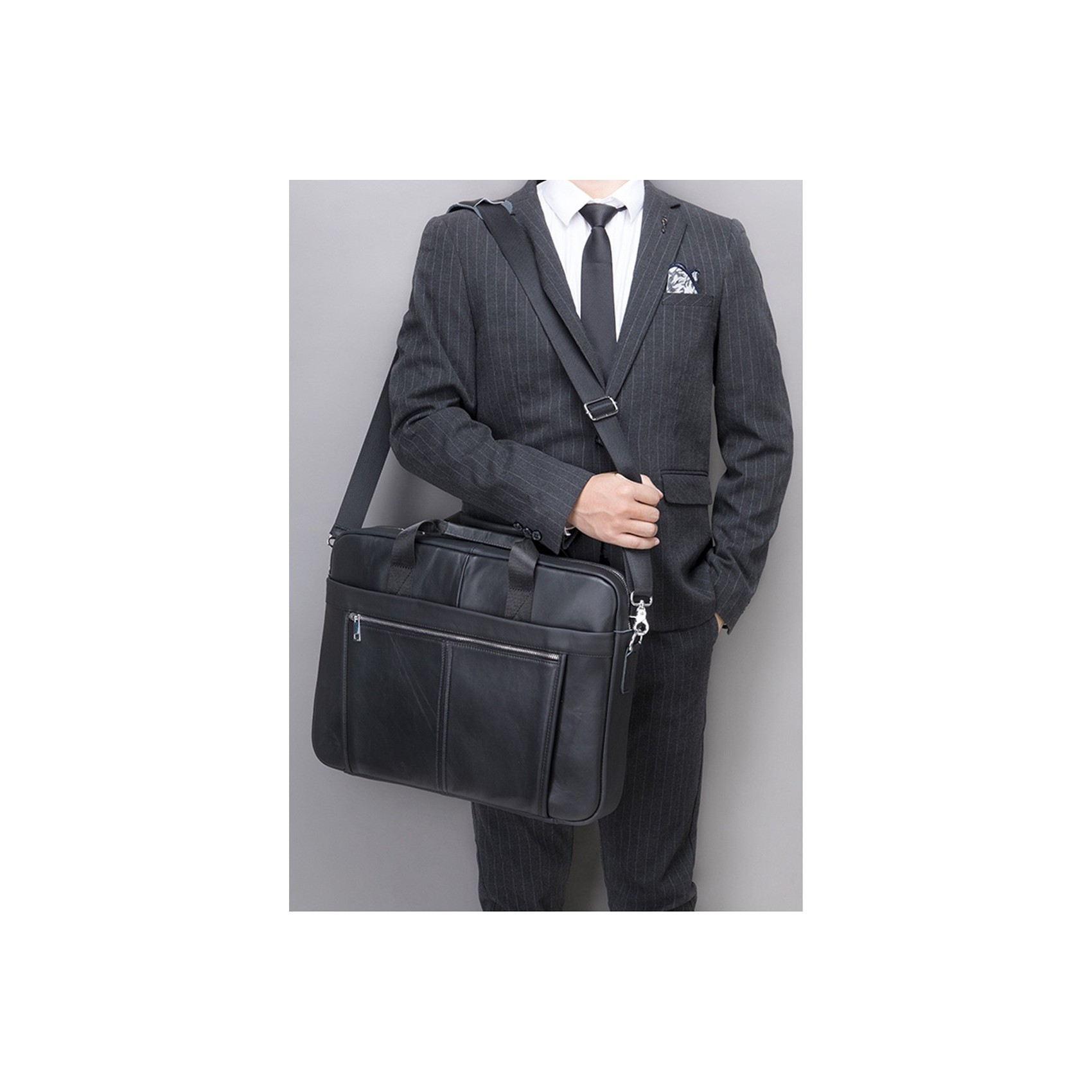 Мужская кожаная сумка для ноутбука Mortimer 15,6 черная