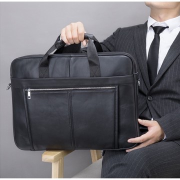 Чоловіча шкіряна сумка для ноутбука Mortimer 17 чорна фото