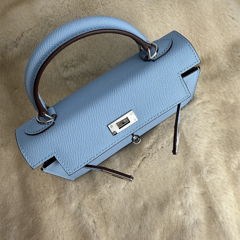 Женская кожаная сумка Kelly 22 голубая - 9 фото