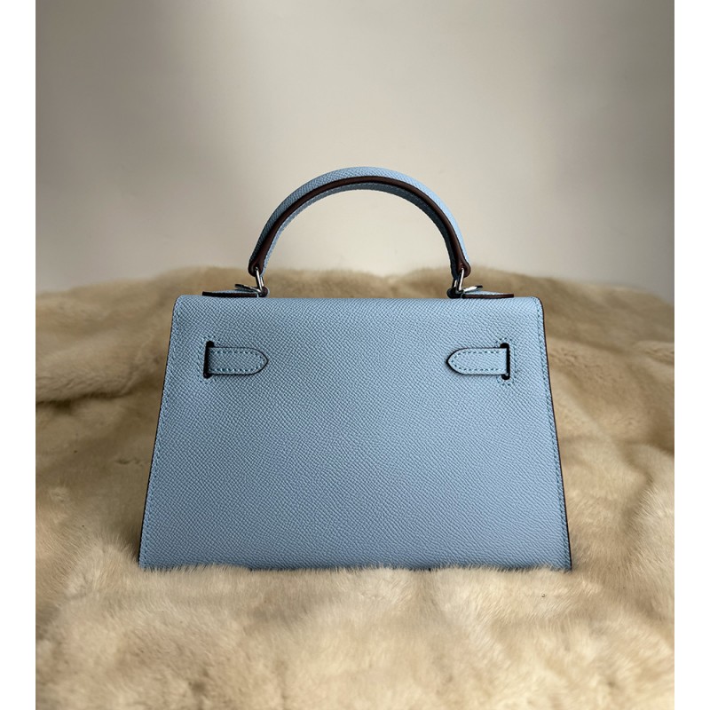 Женская кожаная сумка Kelly 22 голубая - 11 фото
