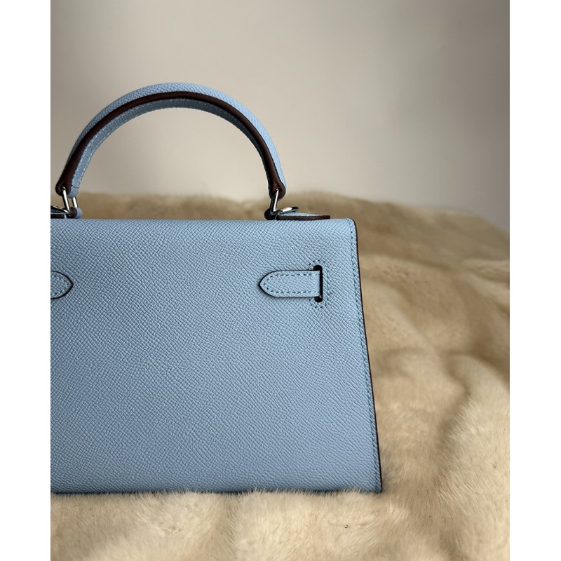 Женская кожаная сумка Kelly 22 голубая - 12 фото