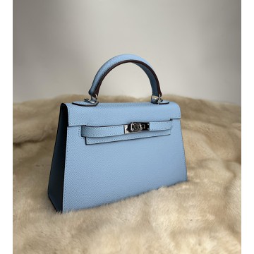 Жіноча шкіряна сумка Kelly 22 блакитна фото