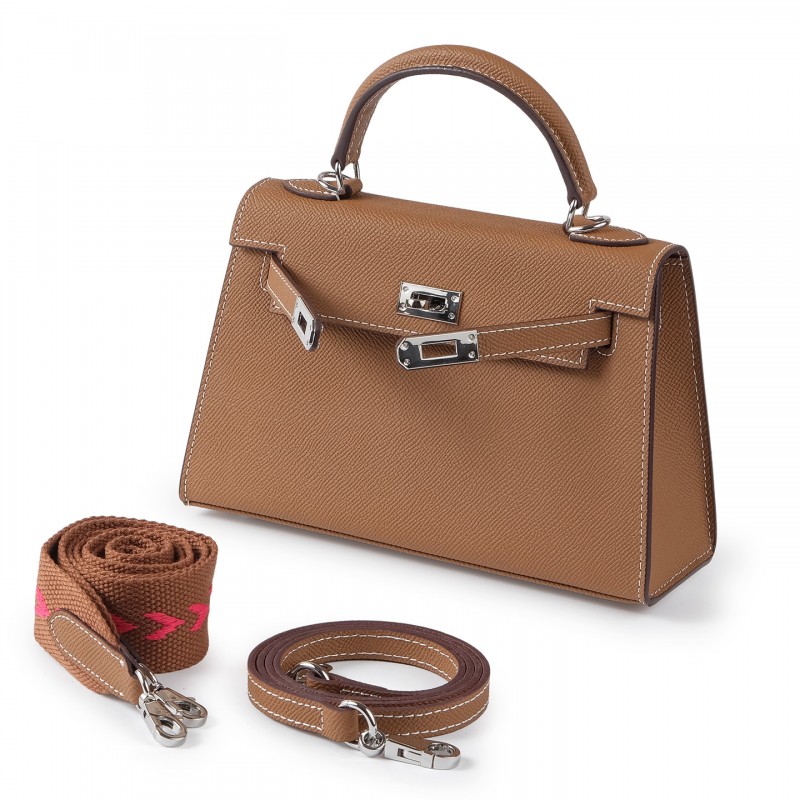 Женская кожаная сумка Kelly 22 коричневая - 2 фото