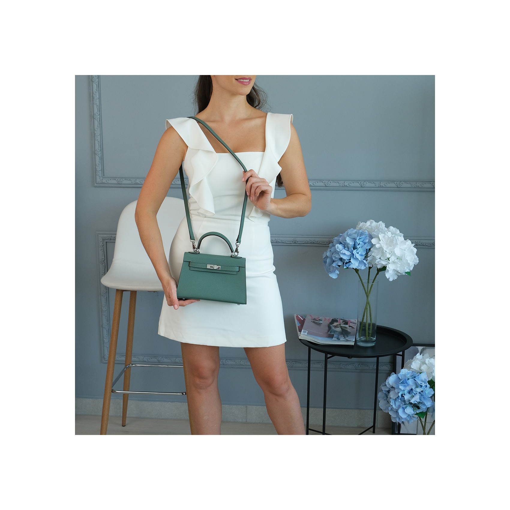 Женская кожаная сумка Kelly 22 бирюзовая