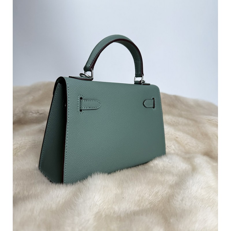 Женская кожаная сумка Kelly 22 бирюзовая - 13 фото