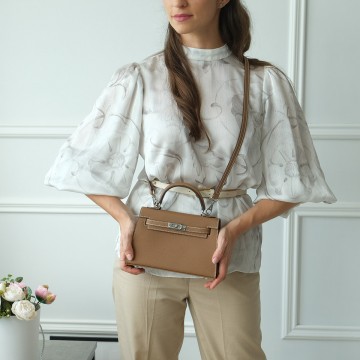 Женская кожаная сумка Kelly 22 коричневая фото