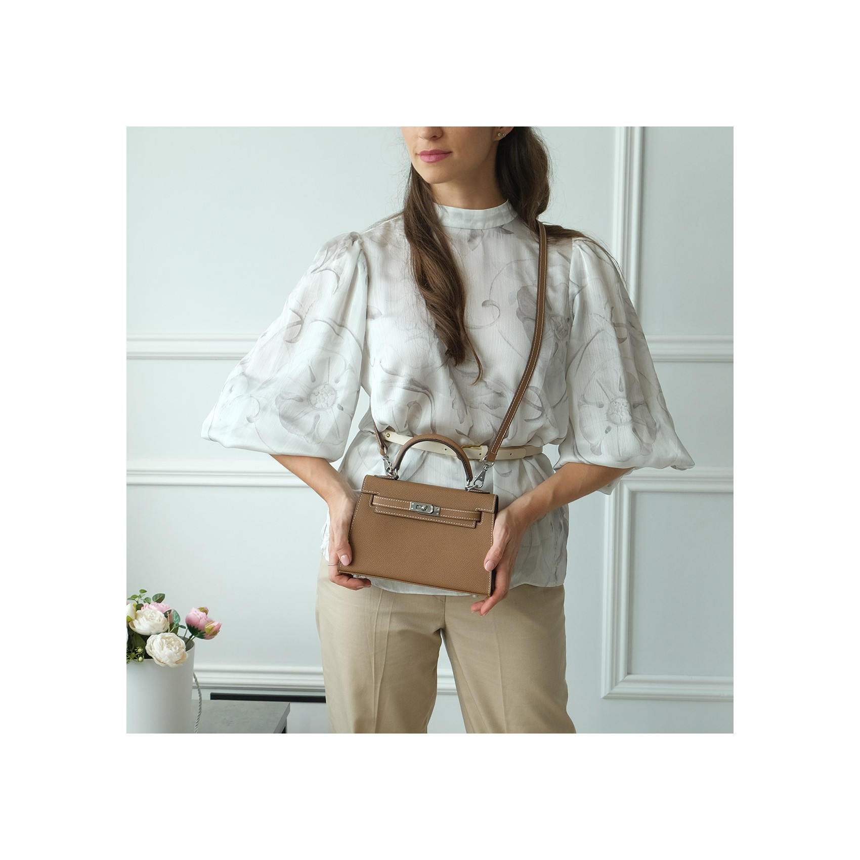 Женская кожаная сумка Kelly 22 коричневая