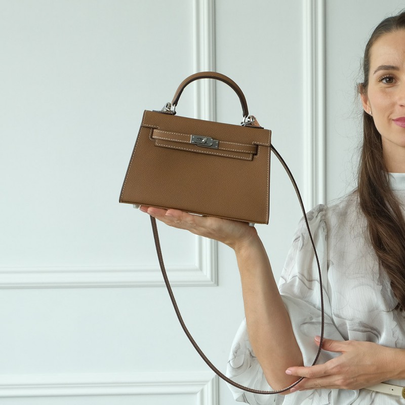 Женская кожаная сумка Kelly 22 коричневая - 3 фото