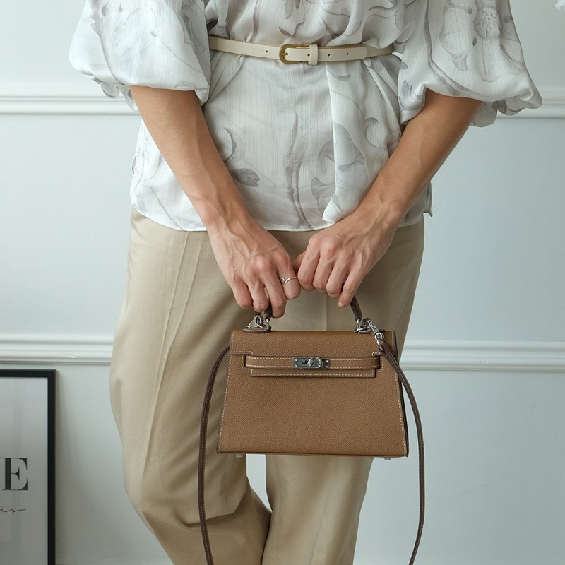 Жіноча шкіряна сумка Kelly 22 коричнева - 5 фото