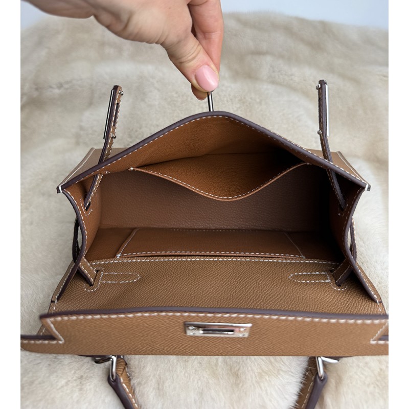 Женская кожаная сумка Kelly 22 коричневая - 6 фото