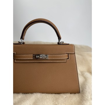 Женская кожаная сумка Kelly 22 коричневая фото