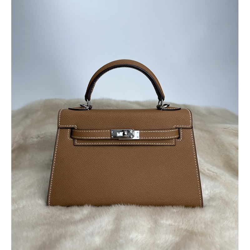 Женская кожаная сумка Kelly 22 коричневая - 8 фото