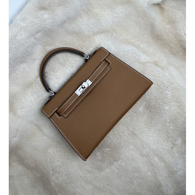 Женская кожаная сумка Kelly 22 коричневая - 12 фото