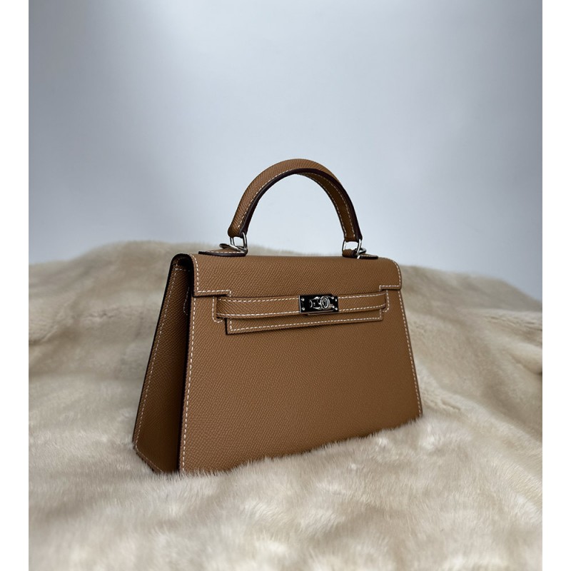 Жіноча шкіряна сумка Kelly 22 коричнева - 11 фото