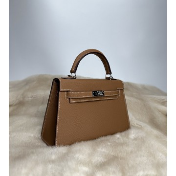 Жіноча шкіряна сумка Kelly 22 коричнева фото