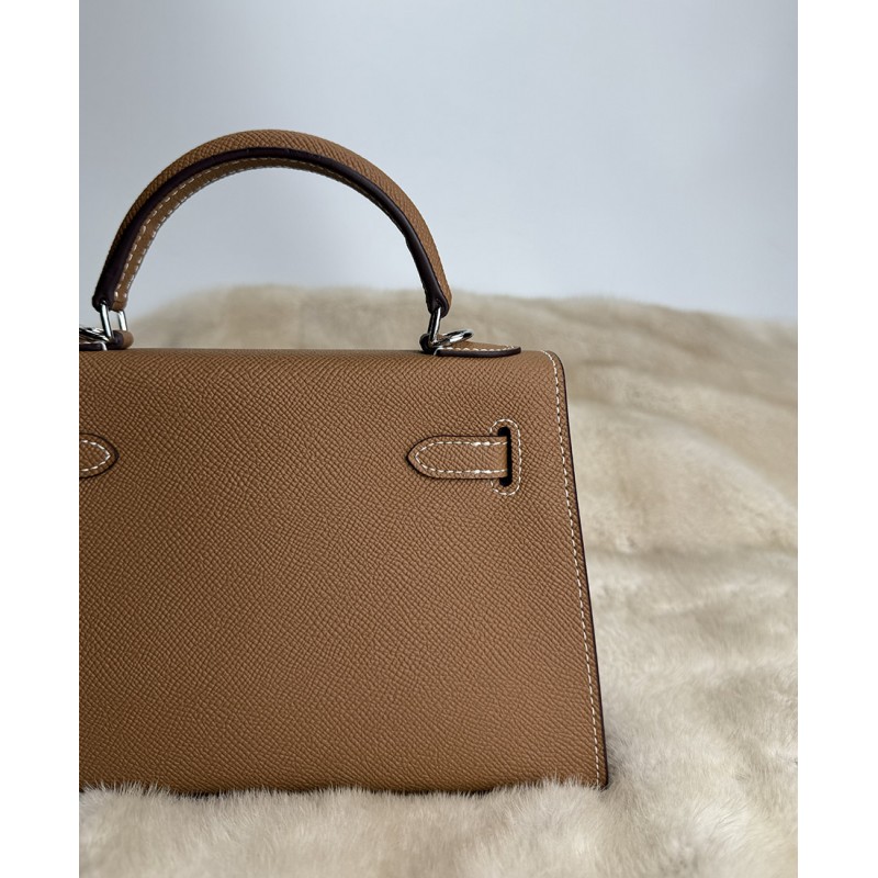 Жіноча шкіряна сумка Kelly 22 коричнева - 10 фото