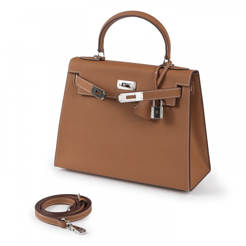 Женская кожаная сумка Kelly 28 коричневая - 1 фото