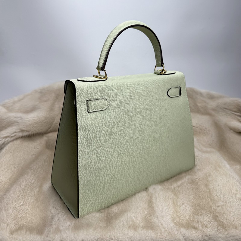 Женская кожаная сумка Kelly 28 мятная - 4 фото