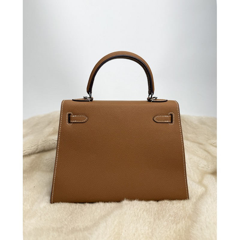 Жіноча шкіряна сумка Kelly 25 коричнева - 4 фото