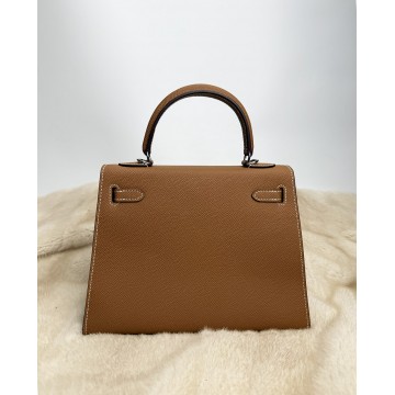 Жіноча шкіряна сумка Kelly 25 коричнева фото