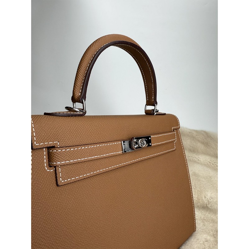 Женская кожаная сумка Kelly 25 коричневая - 10 фото