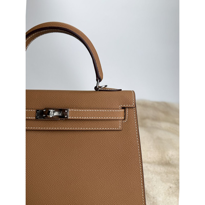 Жіноча шкіряна сумка Kelly 25 коричнева - 5 фото