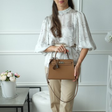 Жіноча шкіряна сумка Kelly 25 коричнева фото