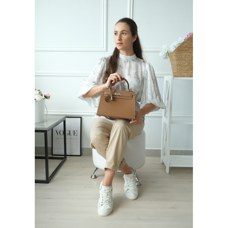 Жіноча шкіряна сумка Kelly 25 коричнева - 9 фото