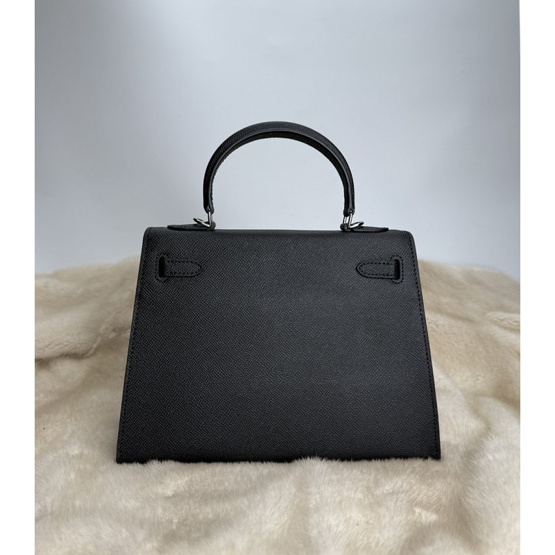 Женская кожаная сумка Kelly 25 черная - 3 фото