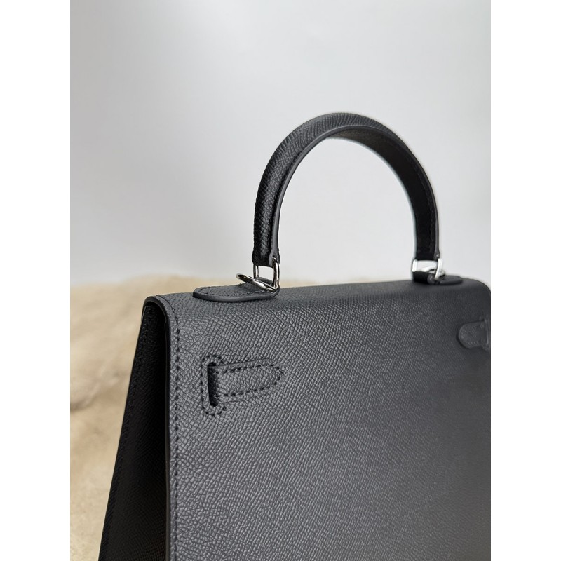 Женская кожаная сумка Kelly 25 черная - 4 фото