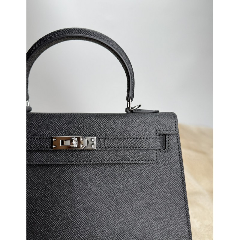 Женская кожаная сумка Kelly 25 черная - 6 фото