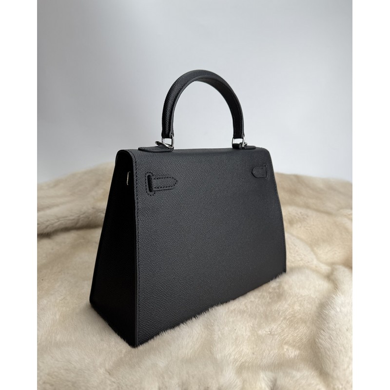 Женская кожаная сумка Kelly 25 черная - 5 фото