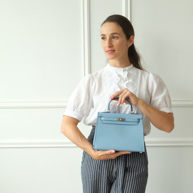 Жіноча шкіряна сумка Kelly 25 блакитна - 1 фото