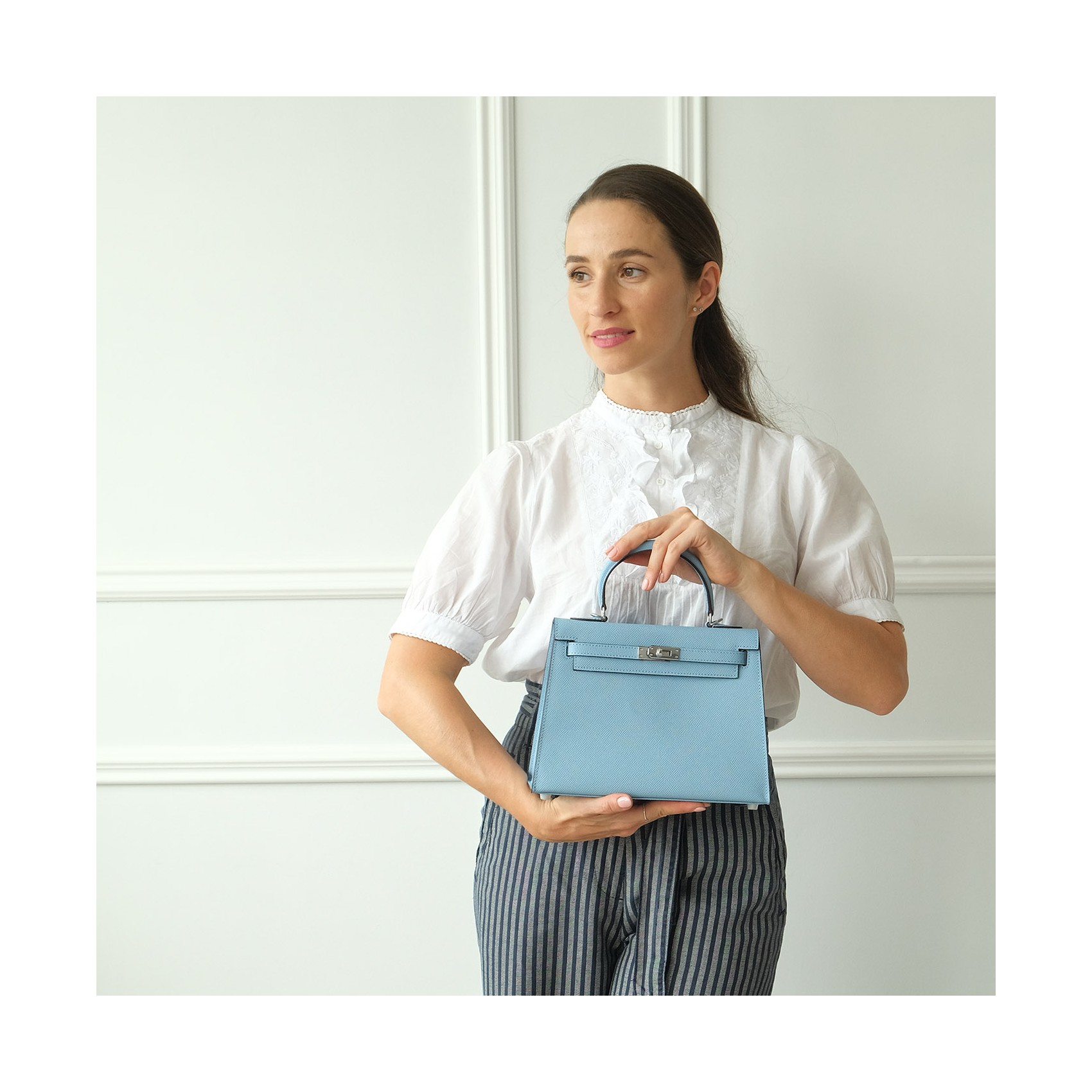 Женская кожаная сумка Kelly 25 голубая