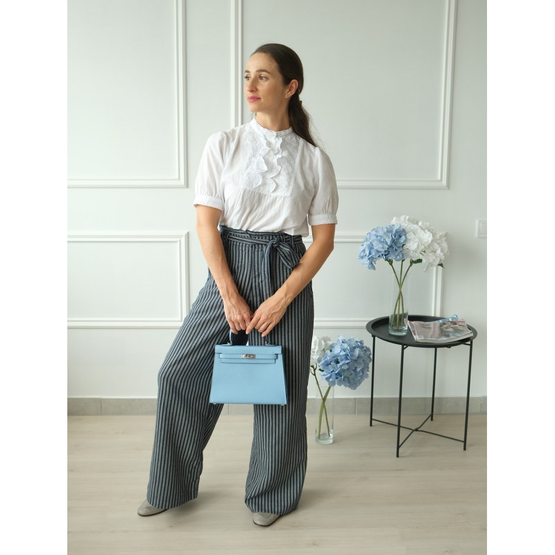 Жіноча шкіряна сумка Kelly 25 блакитна - 5 фото