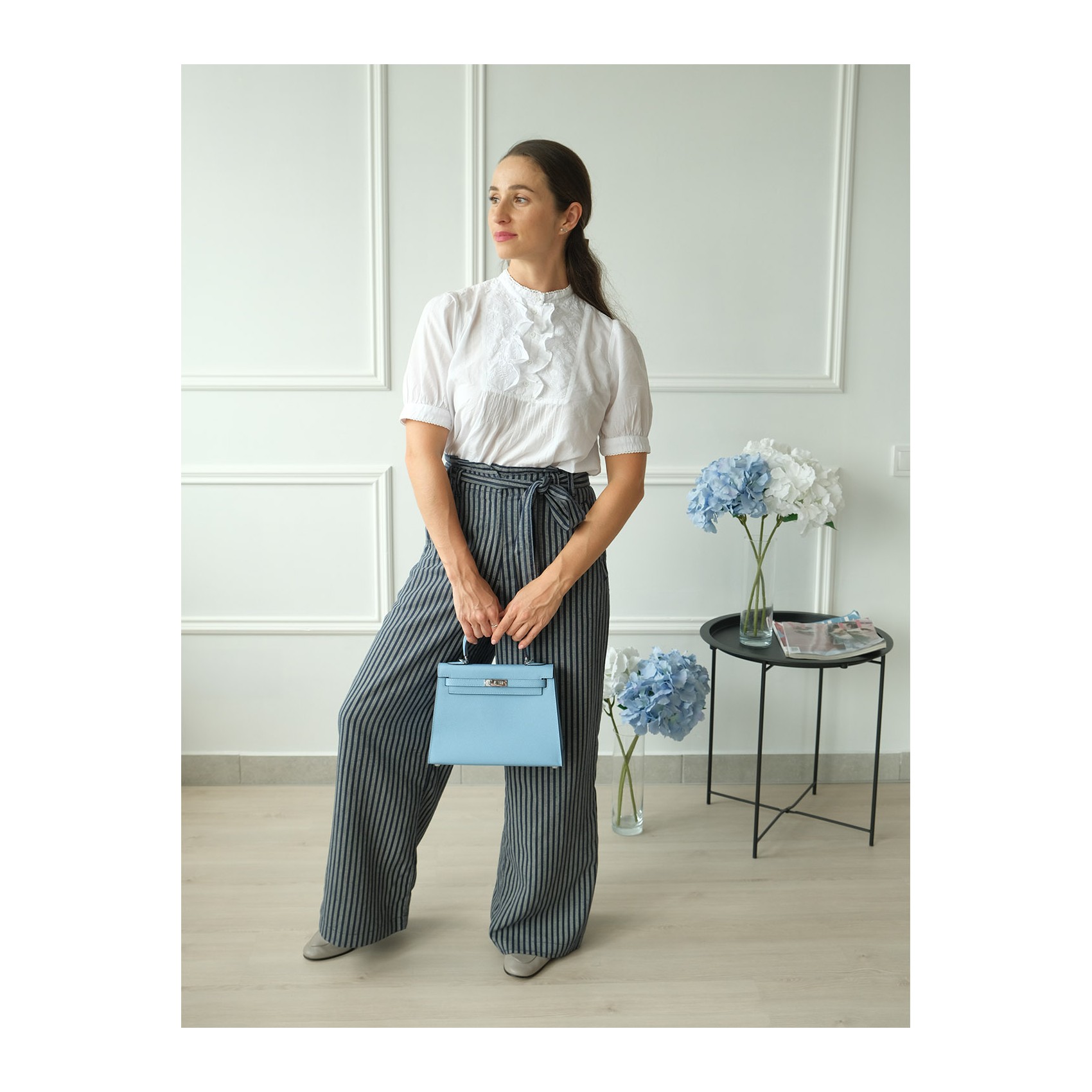 Женская кожаная сумка Kelly 25 голубая