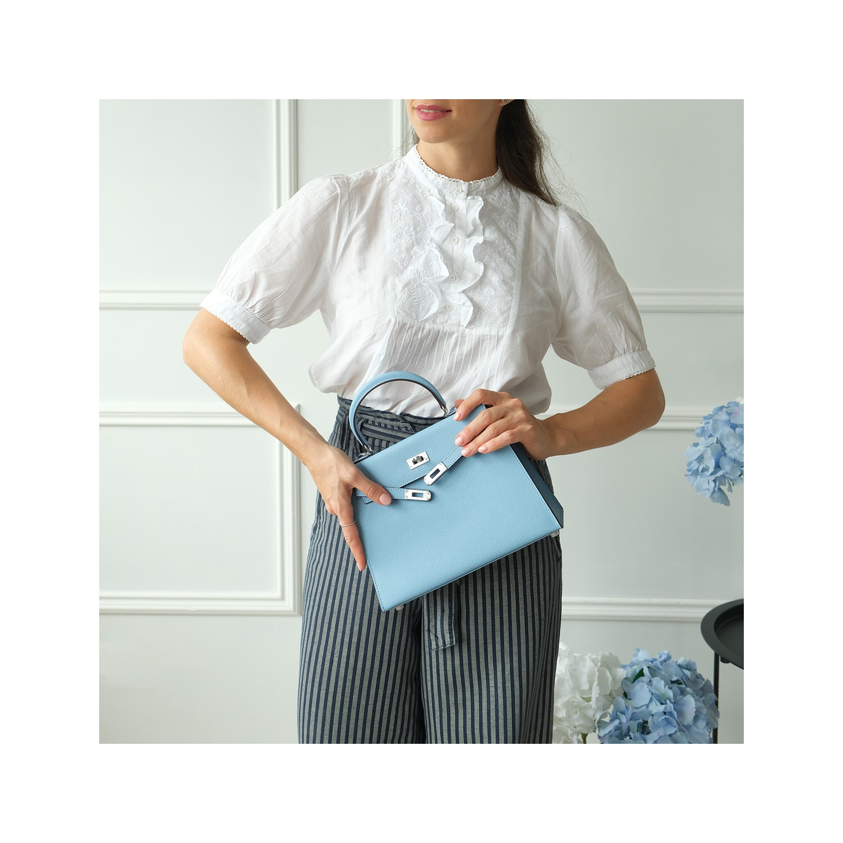 Женская кожаная сумка Kelly 25 голубая