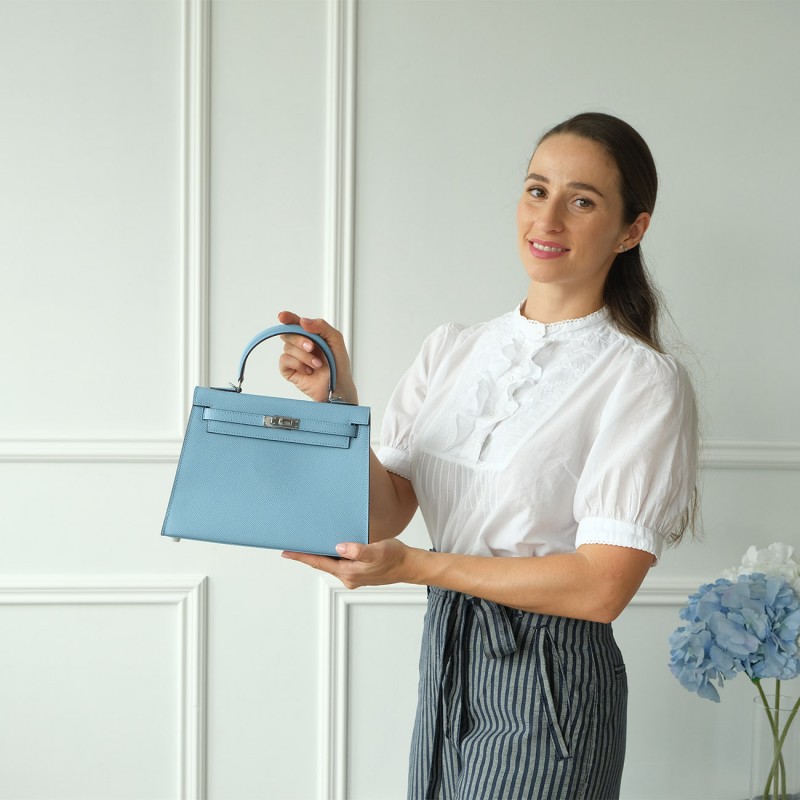 Жіноча шкіряна сумка Kelly 25 блакитна - 2 фото