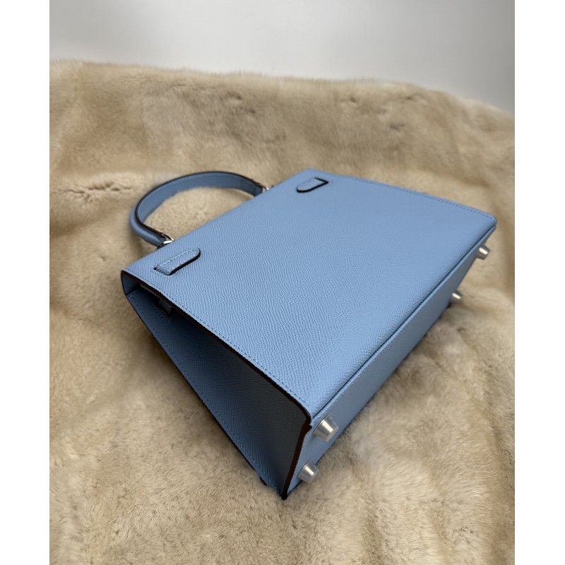 Жіноча шкіряна сумка Kelly 25 блакитна - 9 фото