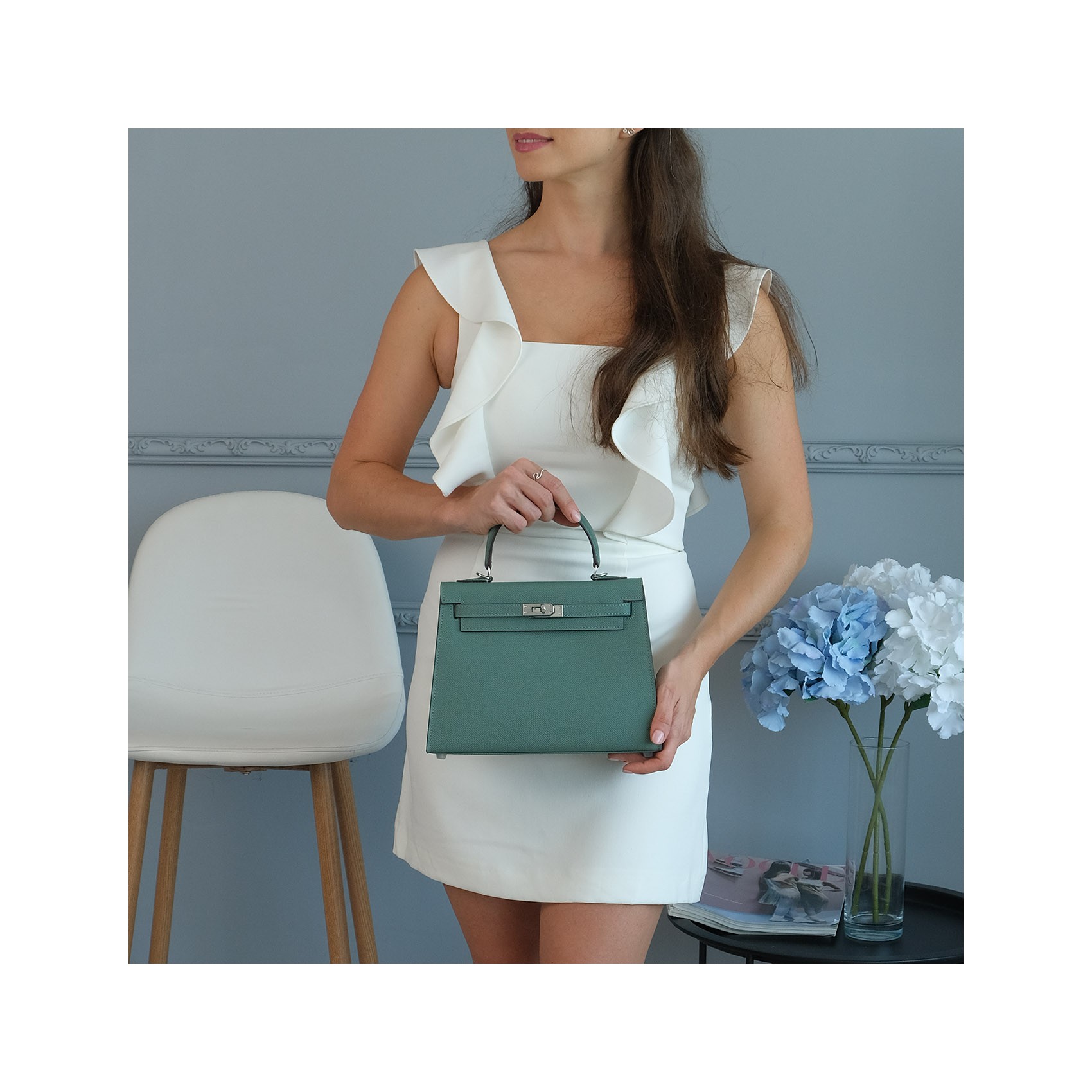 Женская кожаная сумка Kelly 25 бирюзовая