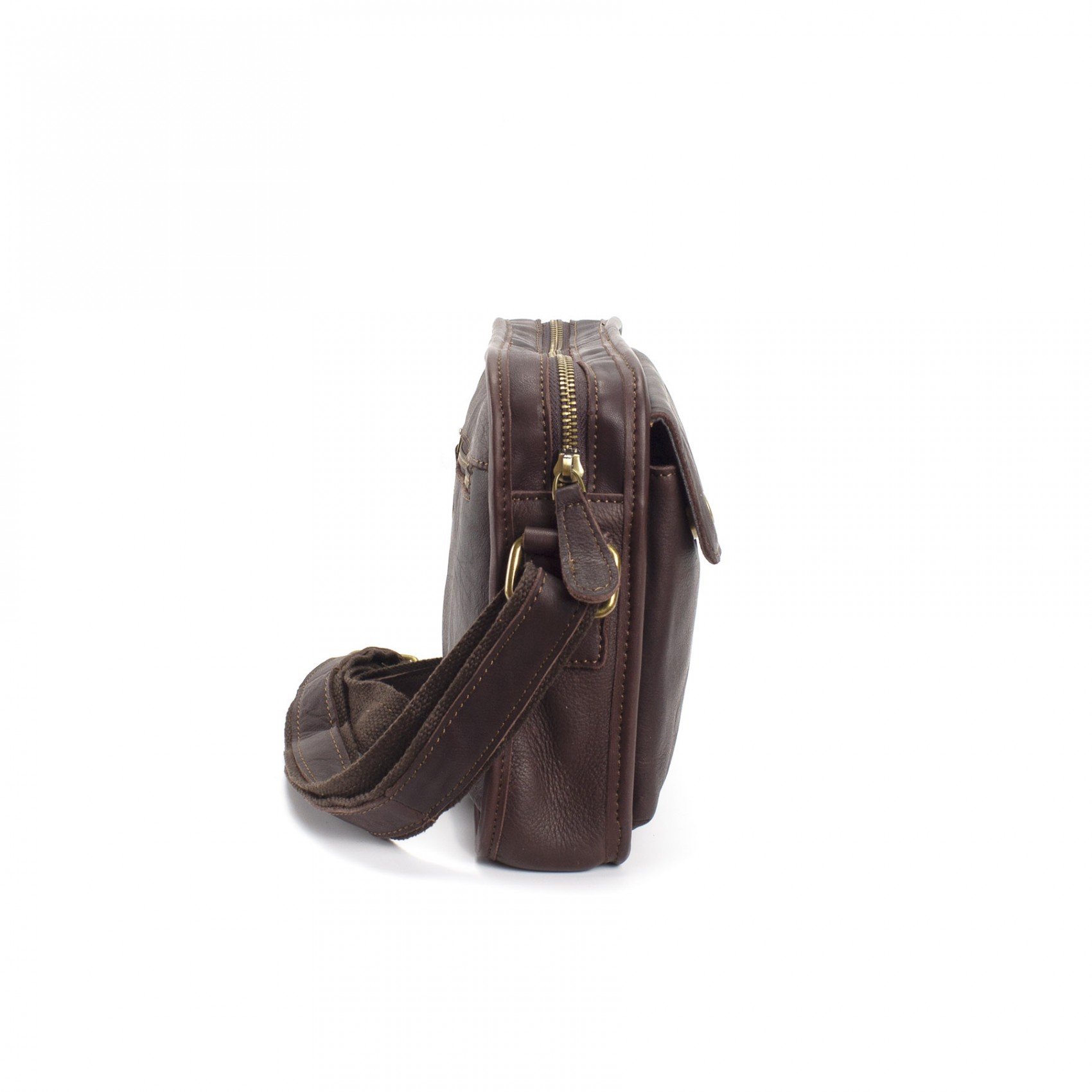 Мужская кожаная сумка Brandon через плечо темно-коричневая