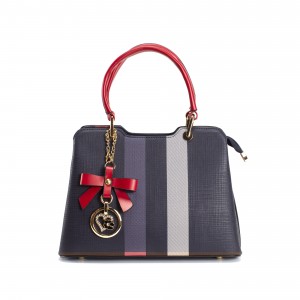 Женская классическая сумка Grace синяя с красными ручками