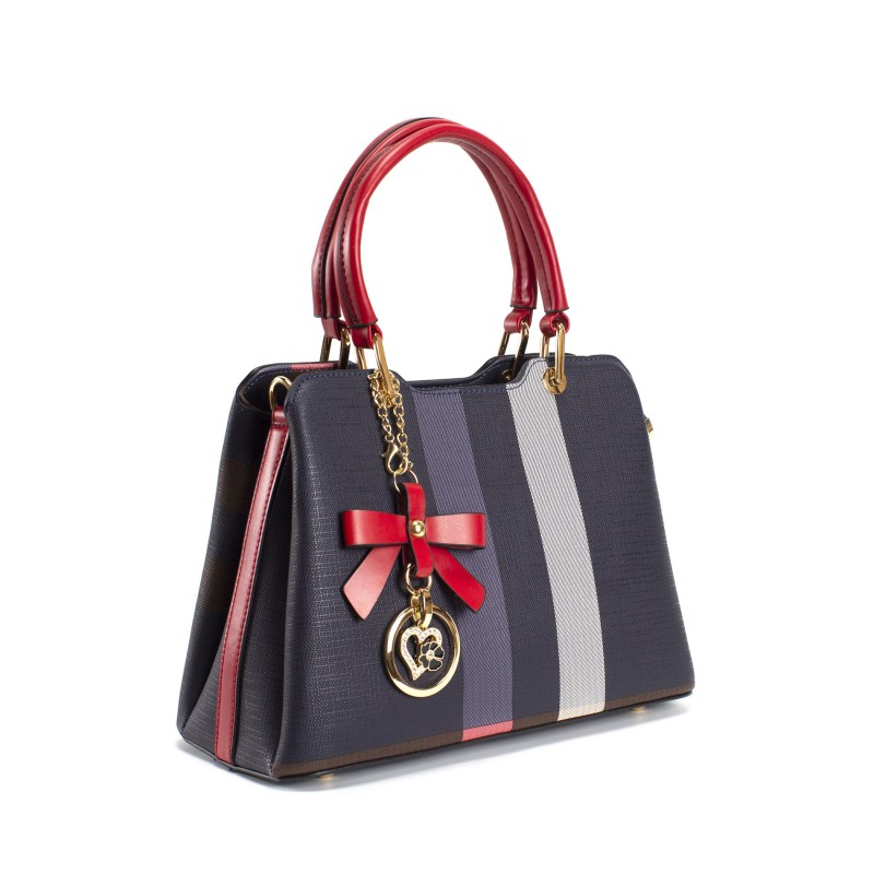 Жіноча класична сумка Grace синя з червоними ручками - 1 фото