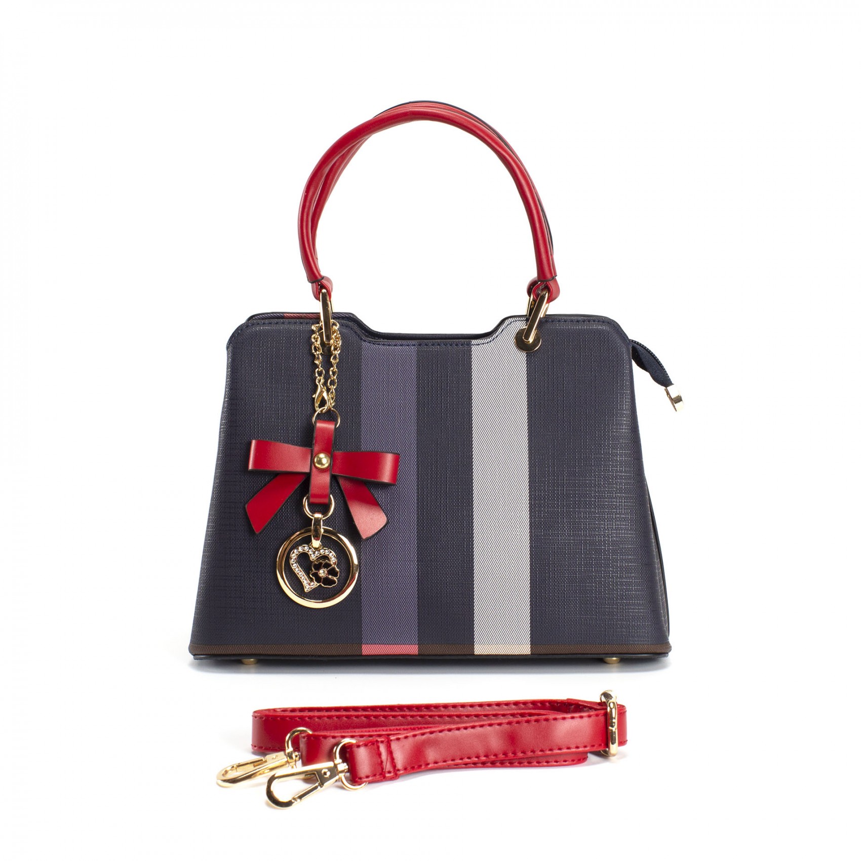 Жіноча класична сумка Grace синя з червоними ручками